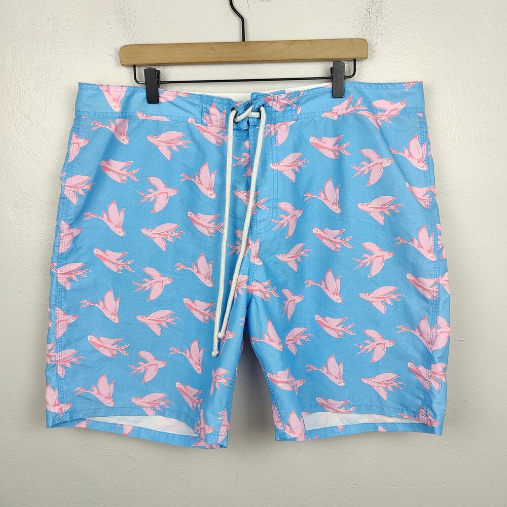 Strong Boalt Swim Shorts‎ Mens 38 Blue Flying Fish Pink Trunks Palm Beach FL